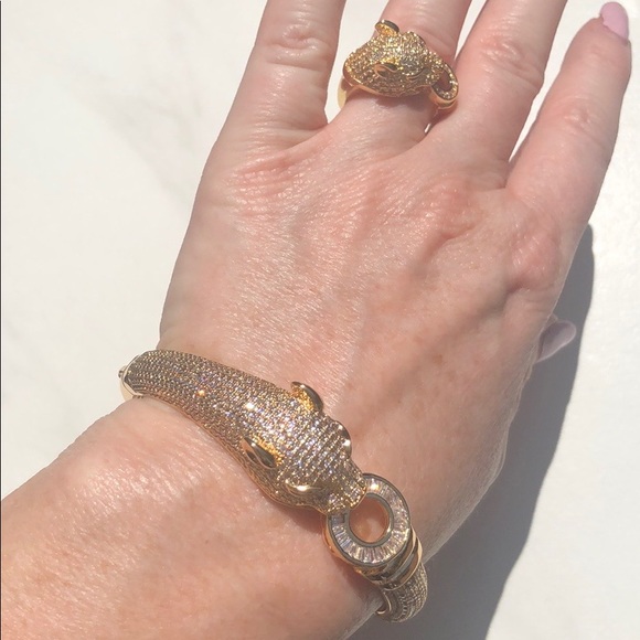 Gold Panther Swarovski Crystal Bracelet & Ring Set - Picture 5 of 5